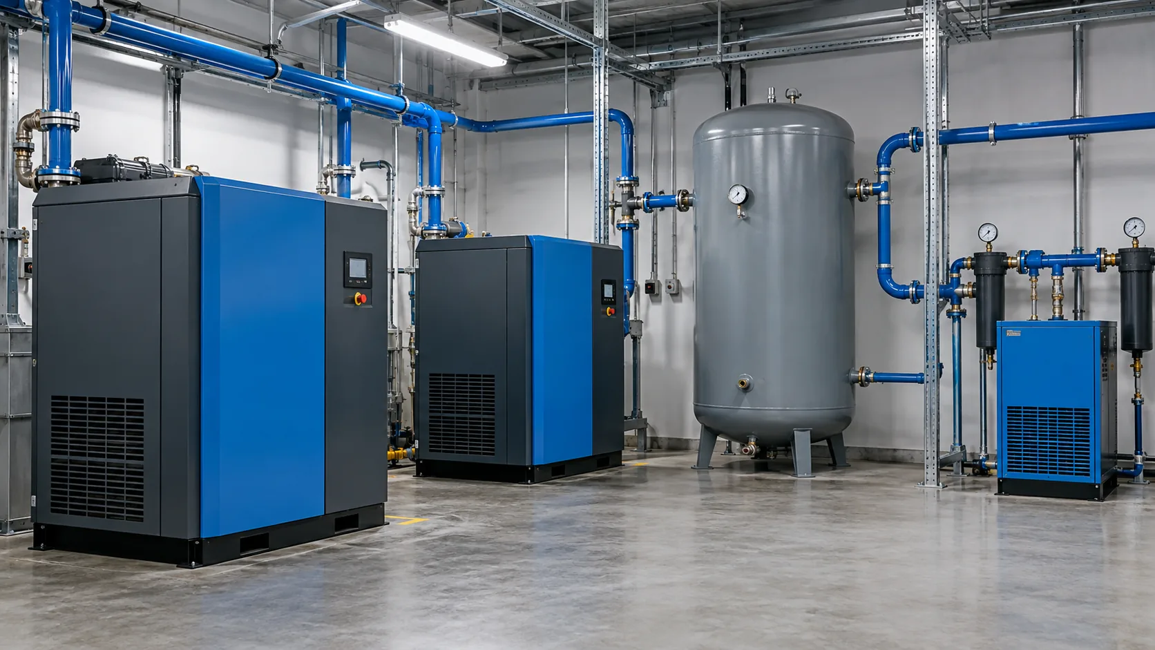 Compresseurs d’air dans une installation industrielle